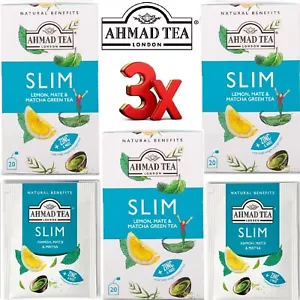 Ahmad Tea Slim Lemon Mate & Matcha Green Tea + Zinc & Mate 3 x Packs Of 20 Bags - Picture 1 of 7