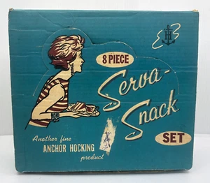 Juego de bocadillos Serva vintage años 50 de Anchor Hocking en CAJA ORIGINAL - Imagen 1 de 17