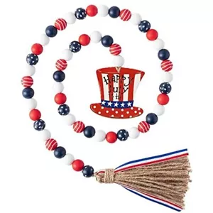 Independence Day Wood Beads Garland 4th of July Patriotic Independence Day a - Picture 1 of 6