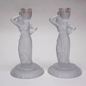 Fostoria Rebecca Frosted Glass Candlesticks Set 2 for 1 Vintage - Picture 1 of 8