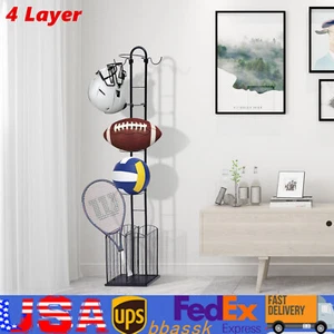 4-Tier Metal Ball Storage Equipment Sports Baseball Storage Holder Free-standing - Picture 1 of 1