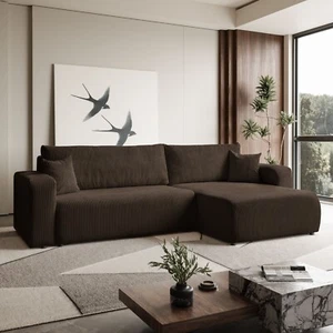 Ecksofa mit schlaffunktion und bettkasten BUENO Braun, Cord, Recht, L-Form - Bild 1 von 12