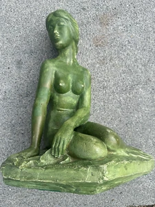 Heavy Copper Green Color Ceramic Austin Prod 1965 Nude Woman Seated Figure - Picture 1 of 15