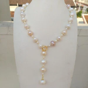 22" Popular Big & Small Akoya White Multicolor Baroque Pearl Necklace 14k Gold P - Picture 1 of 6