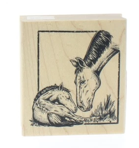 Inkadinkado Horse with Newborn Baby Equestrian Scene Wooden Rubber Stamp - Picture 1 of 2