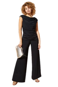 Roman Originals Women Plain Sleeveless Bardot Cowl Neck Full Length Jumpsuit - Picture 1 of 43