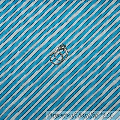 BonEful Fabric FQ Cotton Quilt Aqua White Teal Blue STRIPE Calico Print Baby Boy - Image 1 of 4