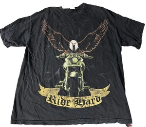VINTAGE Motorcycle T Shirt Size Xl Big Eagle Harley Print Ride Hard - Picture 1 of 5