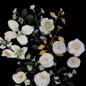 Zuckerrosen8-10cm groß+7x GebindeDraht Zuckerblumen Hochzeit Hochzeitstorte - Bild 1 von 3