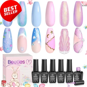 Pearl Gel Nail Polish Set 6 Colors, Blue Shimmer Gel Polish Pink Purple Mermaid, - Picture 1 of 12