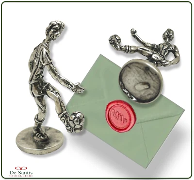 Sigillo in argento calciatore con pallone ceralacca collezione timbro nuovo - Immagine 1 di 4
