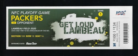 2019-2020 NFL SEAHAWKS @ PACKERS FULL UNUSED DIVISIONAL PLAYOFF FOOTBALL TICKET Cover