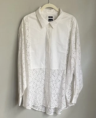 Nueva Camisa Grande Gap Blanco Encaje Babero Abotonada Talla XL Foto 1 de 4