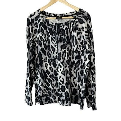 Jones New York Snow Leopard Print Light Weight Sweatshirt Women's Large New - Image 1 of 3
