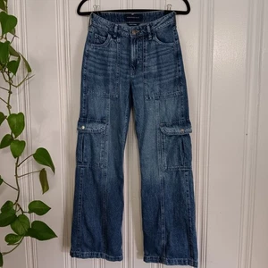 Jeans donna Aeropostale blu gamba dritta utility cargo skater elasticizzato taglia 000 - Foto 1 di 9