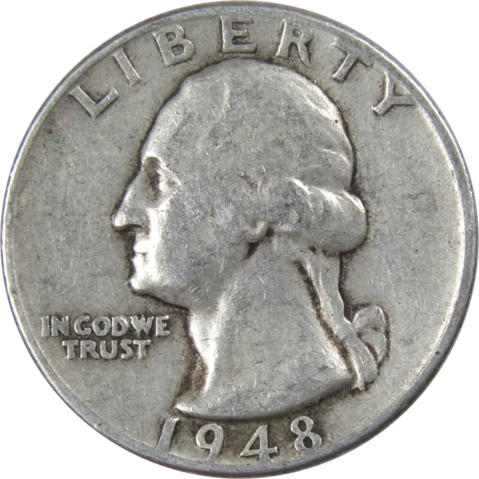 1948 Washington Quarter VF Very Fine 90% Silver 25c US Coin Collectible - Image 1 of 2