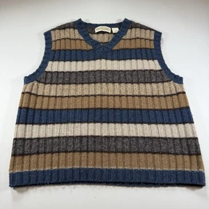 Chaleco Suéter Tenis Preppy Tejido Lana A Rayas Años 90 De Colección - Azul Marrón Wms Grande - Imagen 1 de 7