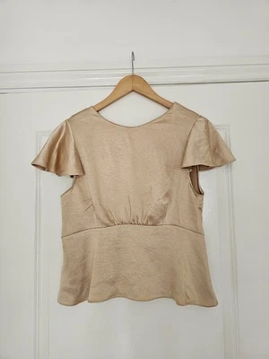 River island, lovely gold satin,  back tie  party,evening ,casual top Size 10.  - Image 1 of 4