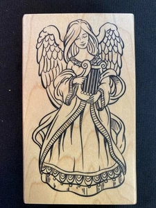 Large Angel with Lyre Rubber Stamp 3x5 inches Christmas Worship - Picture 1 of 4