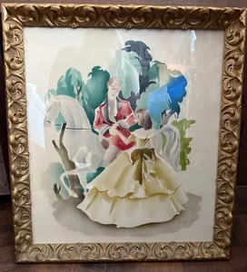 Airbrush Watercolor Painting Guild Newman Princess Mid-Century Original 18x16” - Picture 1 of 23