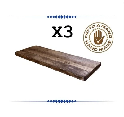 SET 3 MENSOLE DA PARETE IN LEGNO REALIZZATE A MANO COLORE NOCE SCURO 40x14,5cm. - Immagine 1 di 4