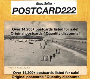 NJ Kap Mai 1901-07 UDB antike Postkarte STRAND VOM PIER Häuser & viele Menschen - Bild 1 von 1