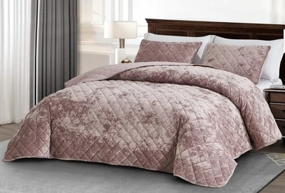 Conjunto de colcha de veludo Chezmoi Collection Lux 3 peças ponto diamante pelúcia desgastada - Imagem 1 de 4