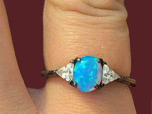 Anello Vintage Avon Argento Sterling 925 Opale Ossidato e Zirconi Misura 8  - Foto 1 di 11