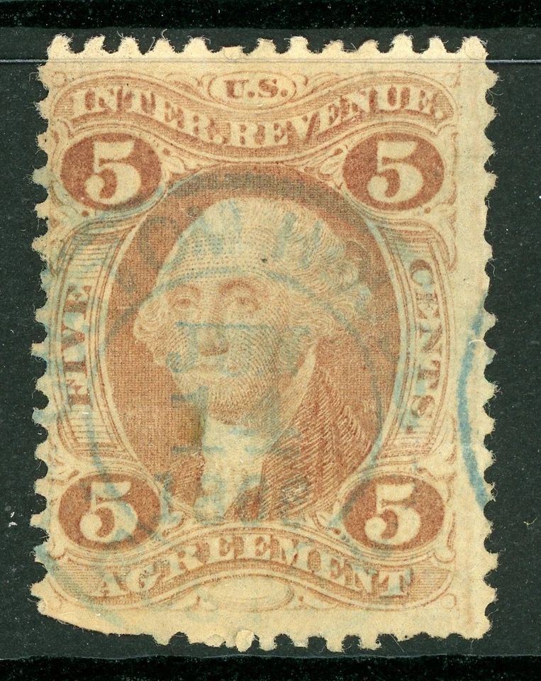 USA 1862 Washington 5¢ Revenue 1st Issue  Sc R23c VFU D689 - Image 1 of 4