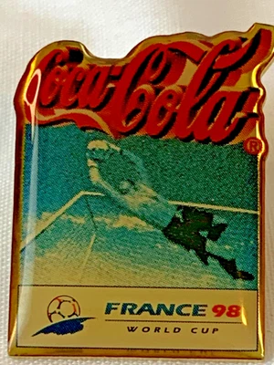 Vintage Enamel Badge World Cup France 98 featuring the Coca-Cola logo - image 1 of 2
