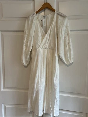 Joie Women’s White V Neck Embroidered Sleeve Dress NWT - Image 1 of 4