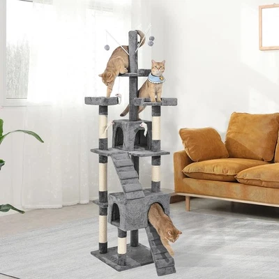 Cat Trees Scratching Post for Large Cat Scratcher Hammock Tower House Grey 210Cm - Image 1 of 4