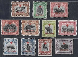 North Borneo 1918 1-24c Red Cross 4c Surcharged in Red Horizontally Used. - Picture 1 of 5