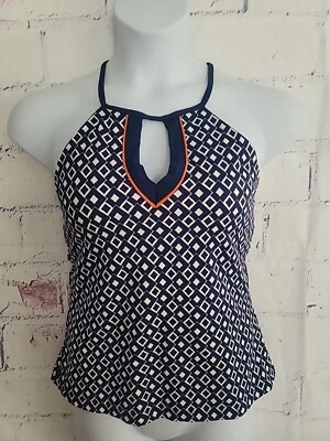 Traje de baño Jantzen Tankini Top solo talla grande azul geométrico espalda corredora ojo de cerradura Foto 1 de 4