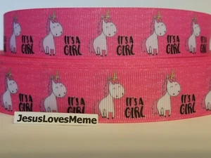 CLEARANCE Grosgrain Ribbon - 3 Yards $1.47 Unicorn It's A Girl Baby Shower 1" - Picture 1 of 1