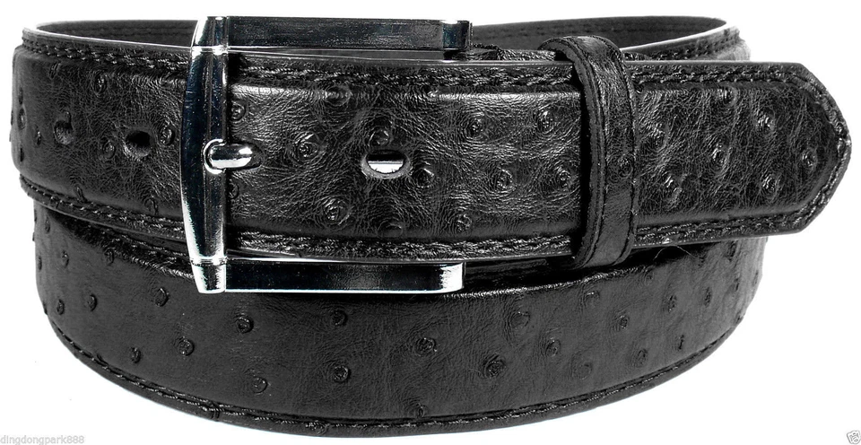 CINTURÓN COSIDO DE CUERO GENUINO PIEL DE AVESTRUZ IMITACIÓN HOMBRE con Hebilla de cinturón talla S M L XL Foto 1 de 1