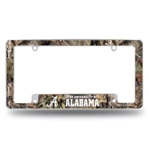 Alabama Crimson Tide Chrome Metal License Plate Frame with Mossy Oak Camo Design - Picture 1 of 6