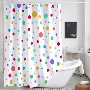 Kids Rainbow Shower Curtain for Bathroom Colorful Geometric Cute Polka Dot Fa... - Picture 1 of 7