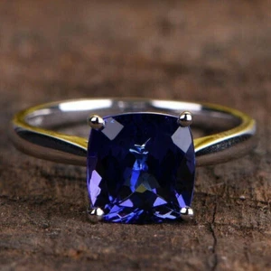 Cushion Cut Blue Diamond Women's Wedding Engagement Ring 14k White Gold Finish - Picture 1 of 7
