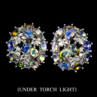 925 Sterling Silver Earrings Oval Fire Opal Natural Gemstone jewelry - Image 1 of 4