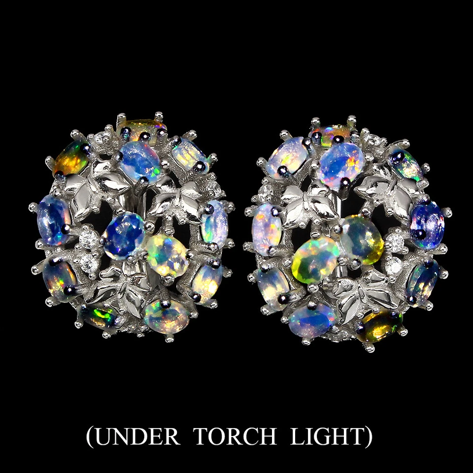 Pendientes de plata de ley 925 ovalados ópalo de fuego piedras preciosas naturales joyería Foto 1 de 4