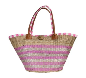 Strandtasche Rohkorb rosa weiss Tasche Umhängetasche Rucksack Tragetasche Korb - Bild 1 von 1