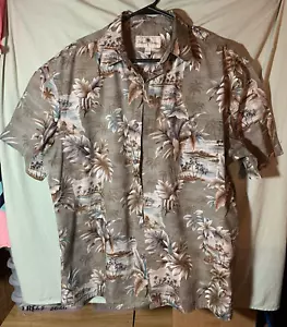 Island Shores Mens Brown Floral Hawaiian Short Sleeved Button Down Shirt Size: L - Picture 1 of 12