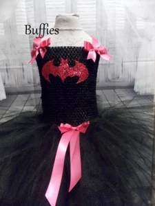 Fledermaus Mädchen rosa Superheld inspiriert funkelndes Kostüm Tutu Kleid handgefertigt - Bild 1 von 2