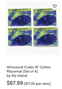Whimsical Crabs 16" Cotton Placemat (Set of 4) by My Island - Picture 1 of 5