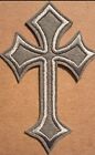 Gothic Cross Gray with Silver embroidered Iron on patch