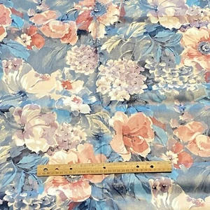 BTY 1980s Dusty Pink Blue Floral Polished Cotton Decor Fabric Vintage - Picture 1 of 6