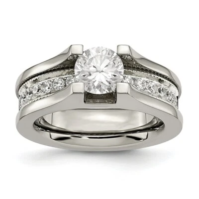 Anillo de circonita cúbica de titanio y plata de ley Foto 1 de 4