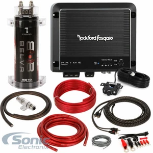 Rockford Fosgate R500X1D Monoblock-Verstärker mit 4 AWG Verstärker-Kit & Kondensator Produktbündel - Bild 1 von 11