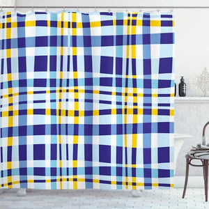 Yellow and Blue Shower Curtain Scottish Tartan Print for Bathroom 70 Inches Long - Picture 1 of 2